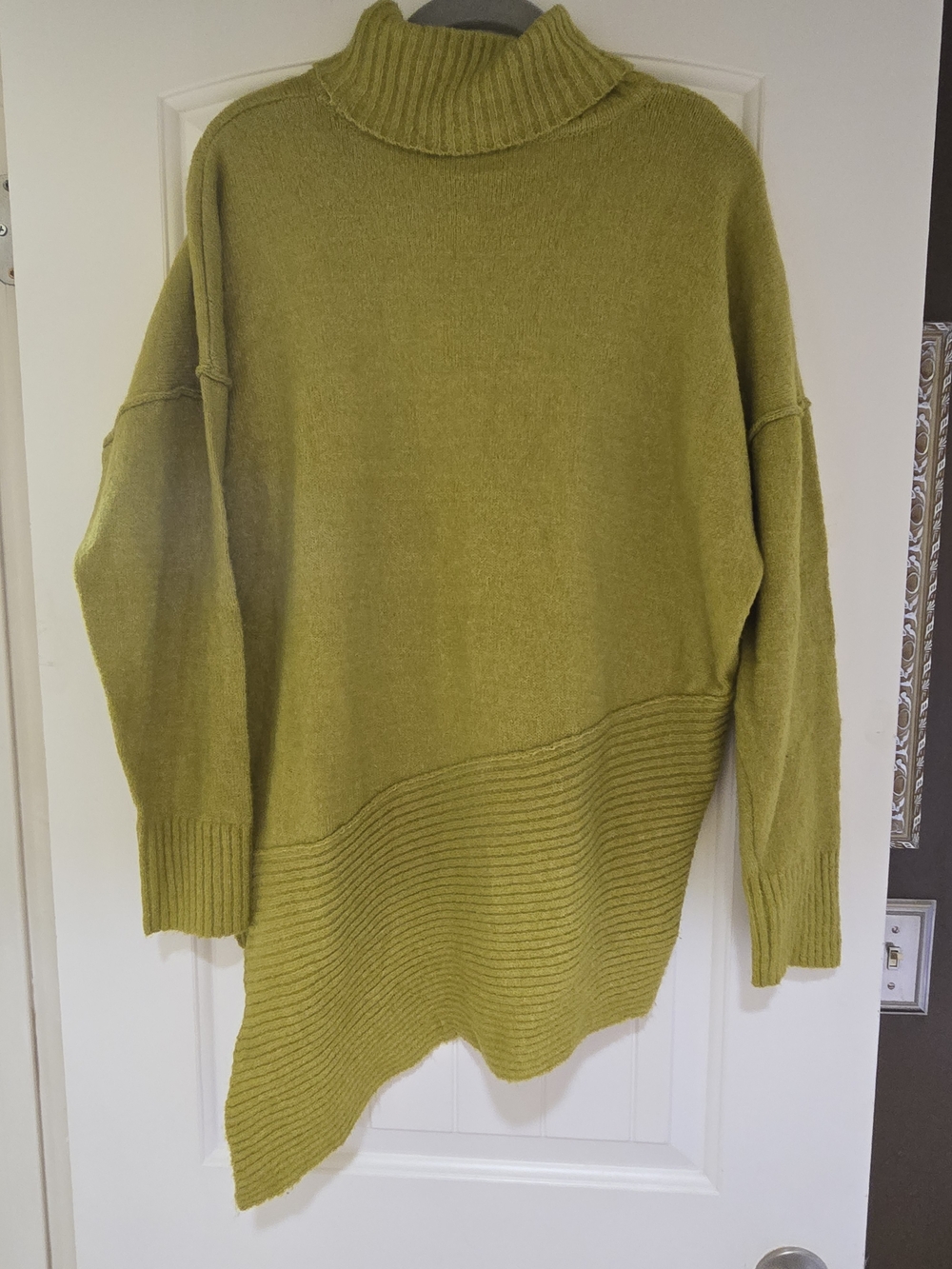 NWOT New Directions Olive Green Asymmetric Ribbed Turtleneck Sweater